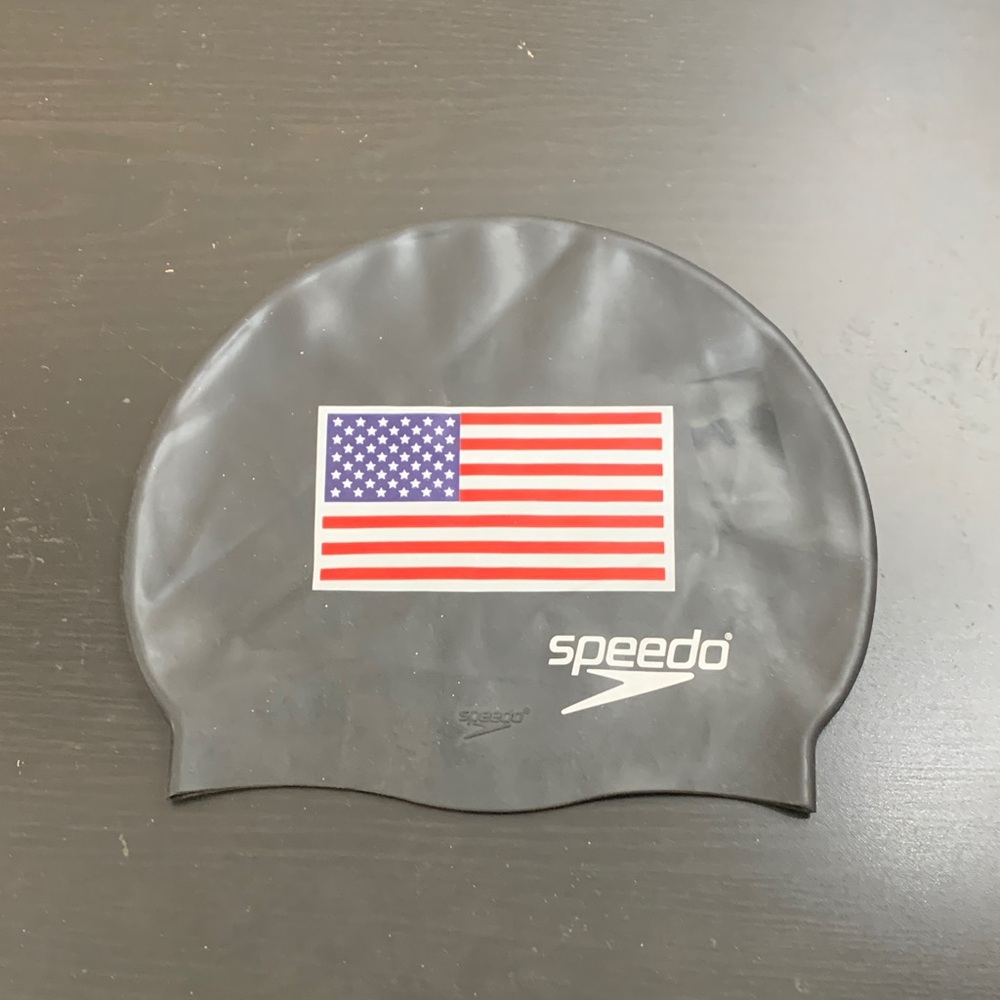 Speedo Black Swim Cap with USA Flag